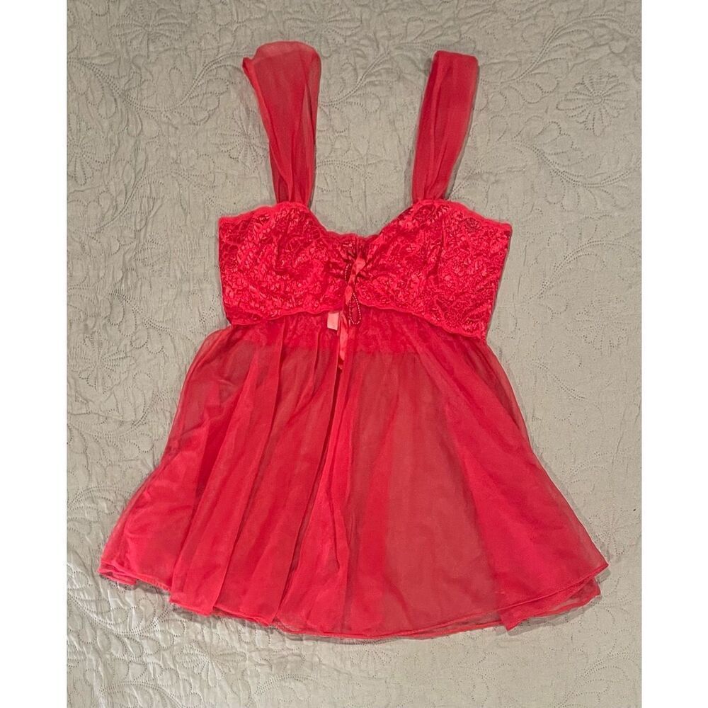 Secrets Red Vintage Lingerie Large Sheer Baby Doll